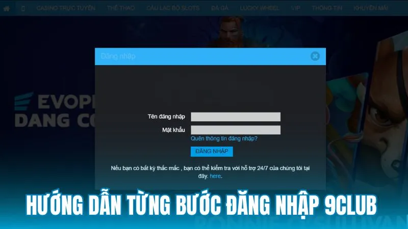 Hướng dẫn thao tác đăng nhập 9Club từng bước